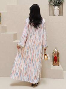 Yasmyna Đầm maxi dài tay cổ tròn dáng rộng in họa tiết cọ vẽ kiểu Ả Rập dành cho nữ. - Màu vàng - Xem 6