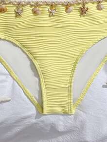 SHEIN Bộ bikini quây in hình vỏ sò và sao biển dành cho bé gái tuổi teen, thích hợp cho kỳ nghỉ hè trên bãi biển. - Màu vàng - Xem 5