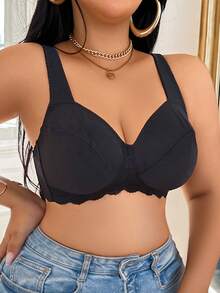 SHEIN 1pc Plus Size Wireless Bra With Thin Lining - Black - View 4