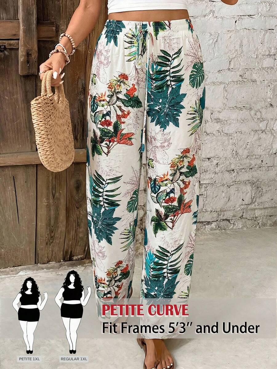 SHEIN PETITE CURVE 大码印花宽松休闲舒适透气裤