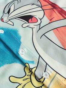 LOONEY TUNES X SHEIN PAVTROS 男士休闲度假趣味卡通字母印花宽松短袖衬衫，夏季 - 彩色 - 查看 6