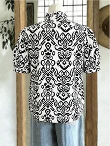 Linhara Plus Size Men's All-Over Print Summer Casual Boho Short Sleeve Shirt Vacation White - Multicolor - View 3