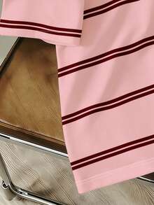 Manfinity Joysei Áo thun nam tay ngắn cổ tròn in chữ và sọc, kiểu dáng thường ngày. - Hồng - Xem 4
