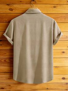 Manfinity Homme Áo sơ mi nam tay ngắn màu trơn, kiểu dáng casual, thích hợp làm quà tặng cho bạn trai, áo sơ mi nam mùa hè, áo trắng nam, áo sơ mi nam màu trắng. - Lạc đà - Xem 2