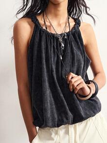 Bohemela Women's Summer Casual Black Washed Knit Loose Tank Top, Festival/Beach/Vacation/Everyday, Juneteenth - Black - View 3