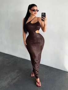 SHEIN SXY 女士修身长裙，锈棕色 - 鏽棕色 - 查看 5