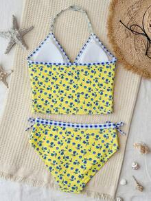 SHEIN Teen Girl Yellow Floral Print Spaghetti Strap Bikini Set,2 Pieces Swimwear For Summer,Beach,Vacation,Holiday,Girly Style Outing Chill Vibe Outfits - Multicolor - View 6