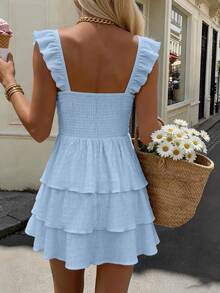 Cévolie Women's Textured Vacation Pleated Ruched Hem Dress - Baby Blue - View 2