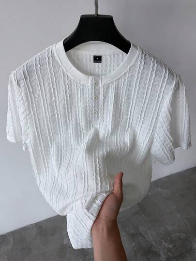 Manfinity CasualCool 男士白色针织纹理休闲成熟家居服T恤