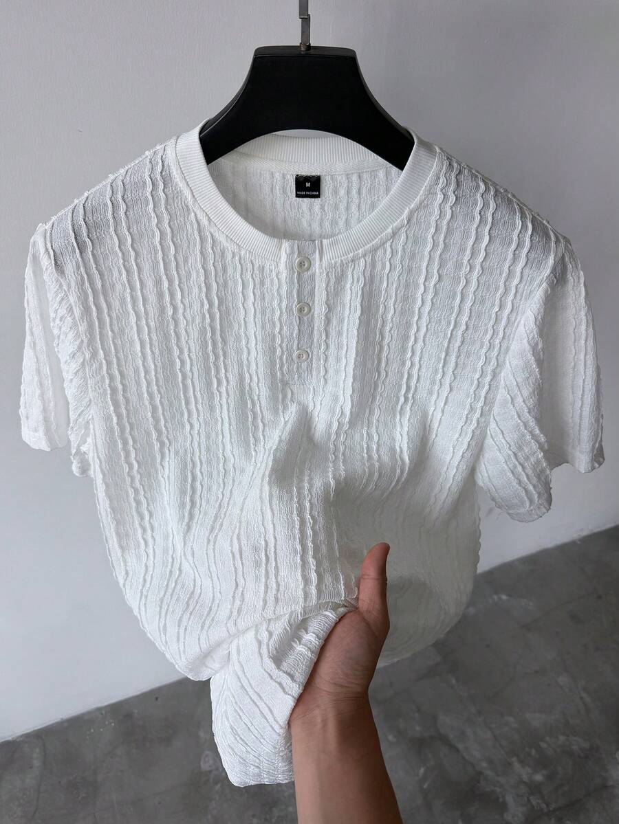 Manfinity CasualCool 男士白色针织纹理休闲成熟家居服T恤 - 白色 - 查看 1