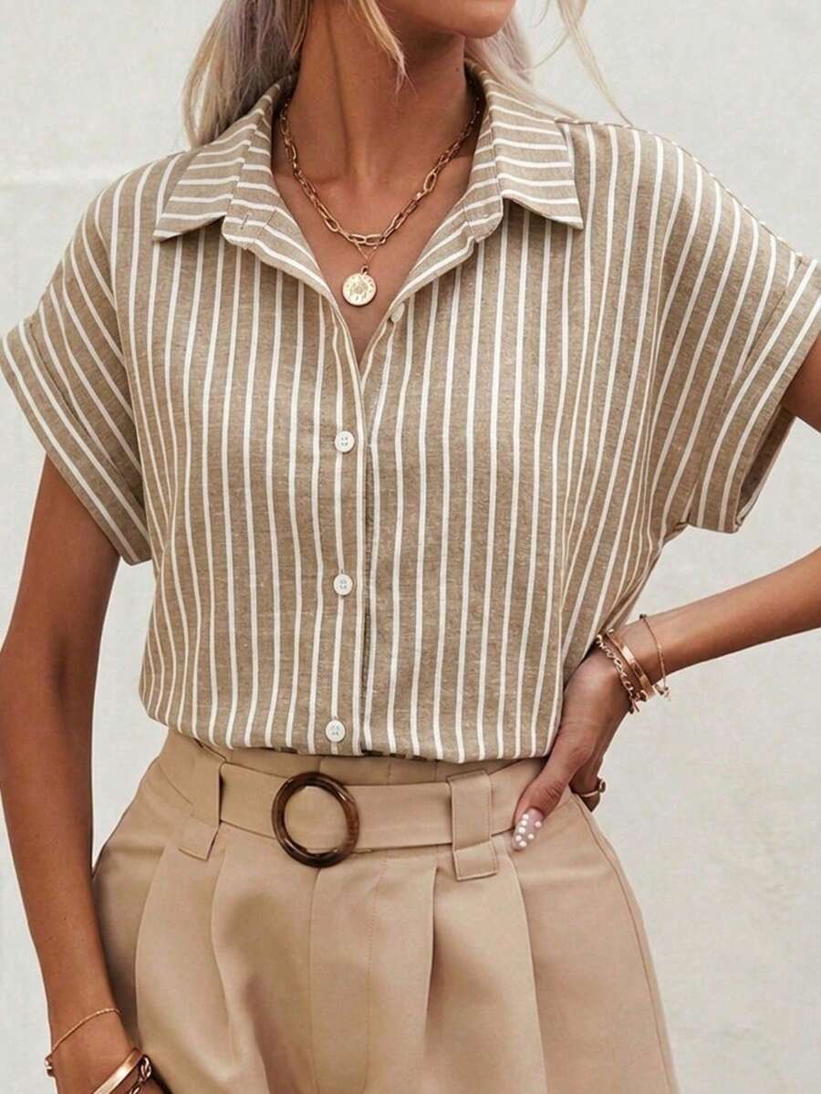 SHEIN Frenchy 女款休閒條紋襯衫,夏季上衣 - 彩色 - 查看 1