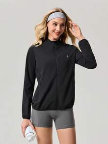 OutZeal Chaqueta negra deportiva para mujer, ropa de gimnasio, ligera, de manga larga con cremallera, parte superior activa - Negro - Ver 8