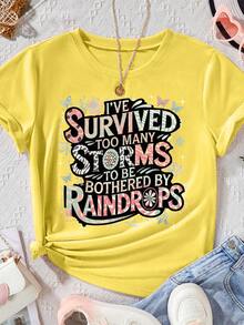 EMERY ROSE Too Many Storms Plus Size Short Sleeved T Shirts - Yellow - View 1