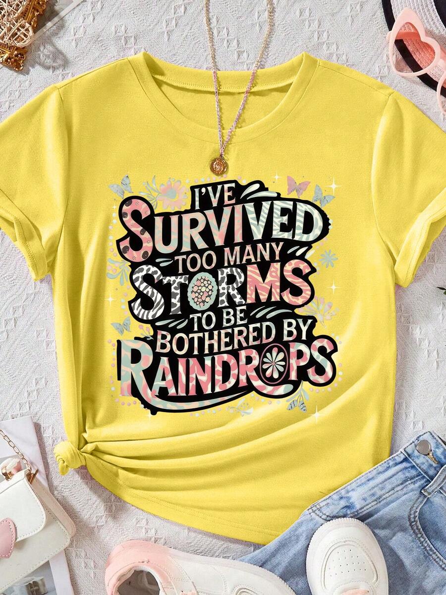 EMERY ROSE Too Many Storms Plus Size Short Sleeved T Shirts - Yellow - View 1