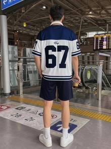 2件套青少年男童休闲简约字母印花短袖圆领套装，适合夏季穿着 - 黑色 - 查看 3