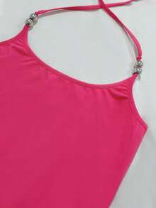 INAWLY Áo tank top hai dây màu hồng dưa hấu, hàng mới về mùa hè, áo hai dây gợi cảm đính ngọc trai giả, áo tank top ôm sát cơ bản phong cách retro Y2K, áo hai dây màu trơn màu hồng dưa hấu gợi cảm, thích hợp mặc hàng ngày, ở nhà, ngoài trời, đi bộ, đi nghỉ mát, mua sắm. Chất liệu co giãn, thích hợp mặc hàng ngày, ở nhà, ngoài trời, đi bộ, đi nghỉ mát, mua sắm. - Màu Hồng Tươi - Xem 4