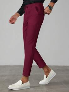 Manfinity Mode Men's Solid Color Pocket Button Casual Versatile Daily Wear Formal Suit Pants, Ceremony - Red Violet - View 4