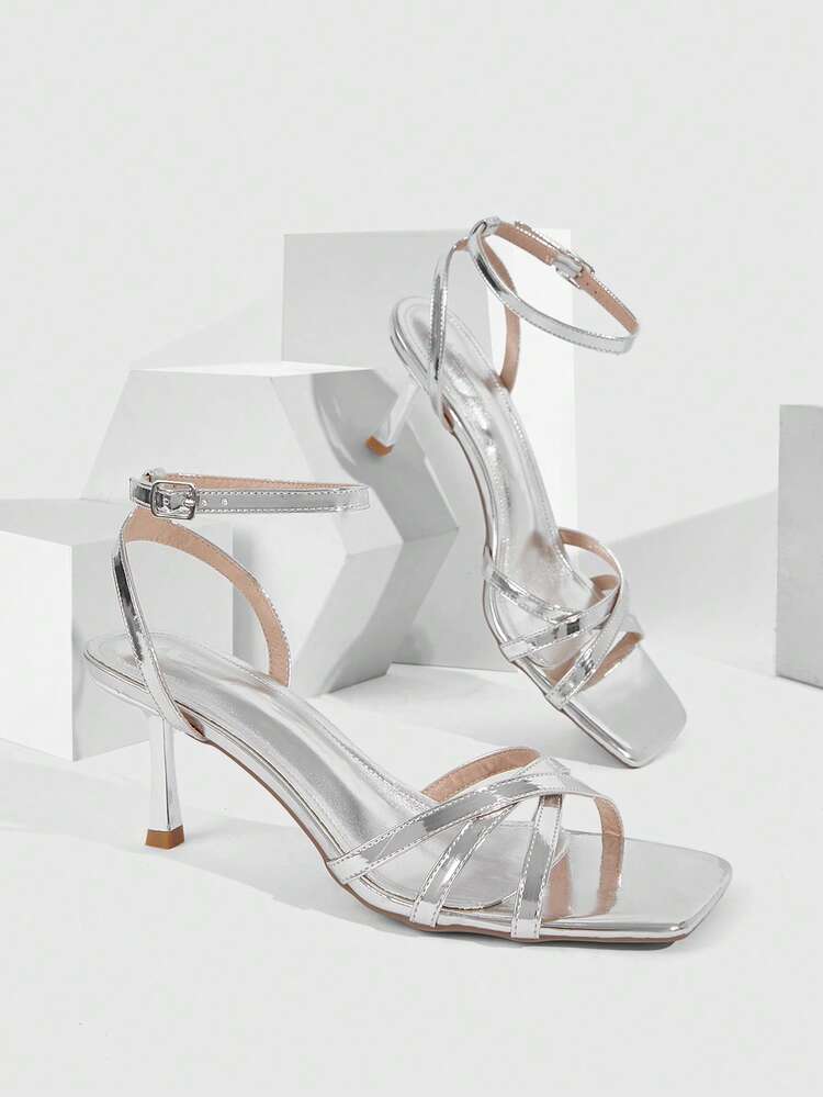 CUCCOO SZL Sexy New Summer Gold Criss-Cross Strap Fashionable Charming Sexy Women's High Heel Sandals, Slim Strap Square Toe Stiletto Heels Open Toe Sandals Spring Shoes Summer Shoes
