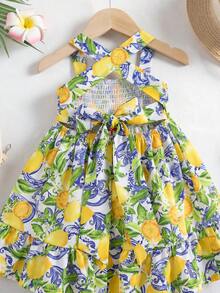 SHEIN Đầm bé gái đi nghỉ mát, kiểu dáng dễ thương, họa tiết hoa, xếp nếp. - Nhiều màu - Xem 4