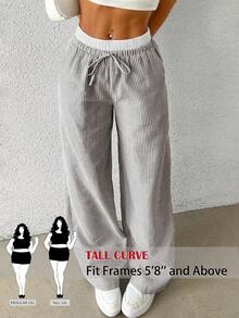 SHEIN Tall CURVE 大码女式豹纹字母贴花口袋阔腿休闲裤 - 彩色 - 查看 3