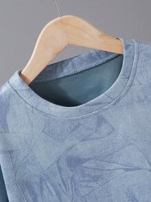 2pcs/Set Teen Boy Summer Casual All-Over Print T-Shirt And Shorts Set - Dusty Blue - View 4