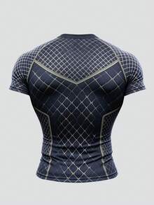 GymBeat Men's Plaid Print Raglan Short Sleeve Sports T-Shirt, Gym, Holiday - Black - View 2