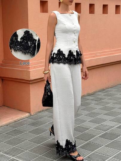 Flora Isola Flora Isola Standard Size Women's Spring/Summer Lace Patchwork Fitted Casual Vacation Outfit