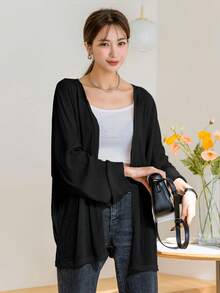 DAZY Batwing Sleeve Open Front Coat Women Jacket,Fall Women Clothes - Black - View 5