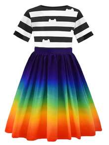 MINKOJA Summer Girls Rainbow Stripe Costumes For Kids Halloween Carnival Cosplay Outfit With Headband Birthday Gift Party Dress Up Children Fancy - White - View 7