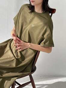 FRIFUL 女款棕色長洋裝，小刺繡圖案，夏季陽光裙 - 綠色 - 查看 2