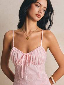 Poéselle Women's Elegant Cutout Ruffle Front Tie Strap Short Dress, Summer - Pink - View 5