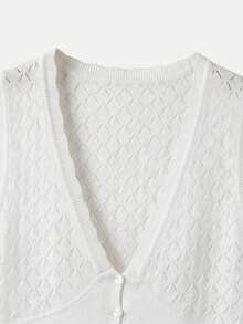 lacRébo Áo cotton trắng dệt kim mỏng cổ chữ V cài cúc phía trước, kiểu dáng dễ thương, thanh lịch theo phong cách Pháp, thích hợp mặc đi nghỉ mát, đi biển, mùa hè hoặc mặc thường ngày. - Màu be - Xem 9