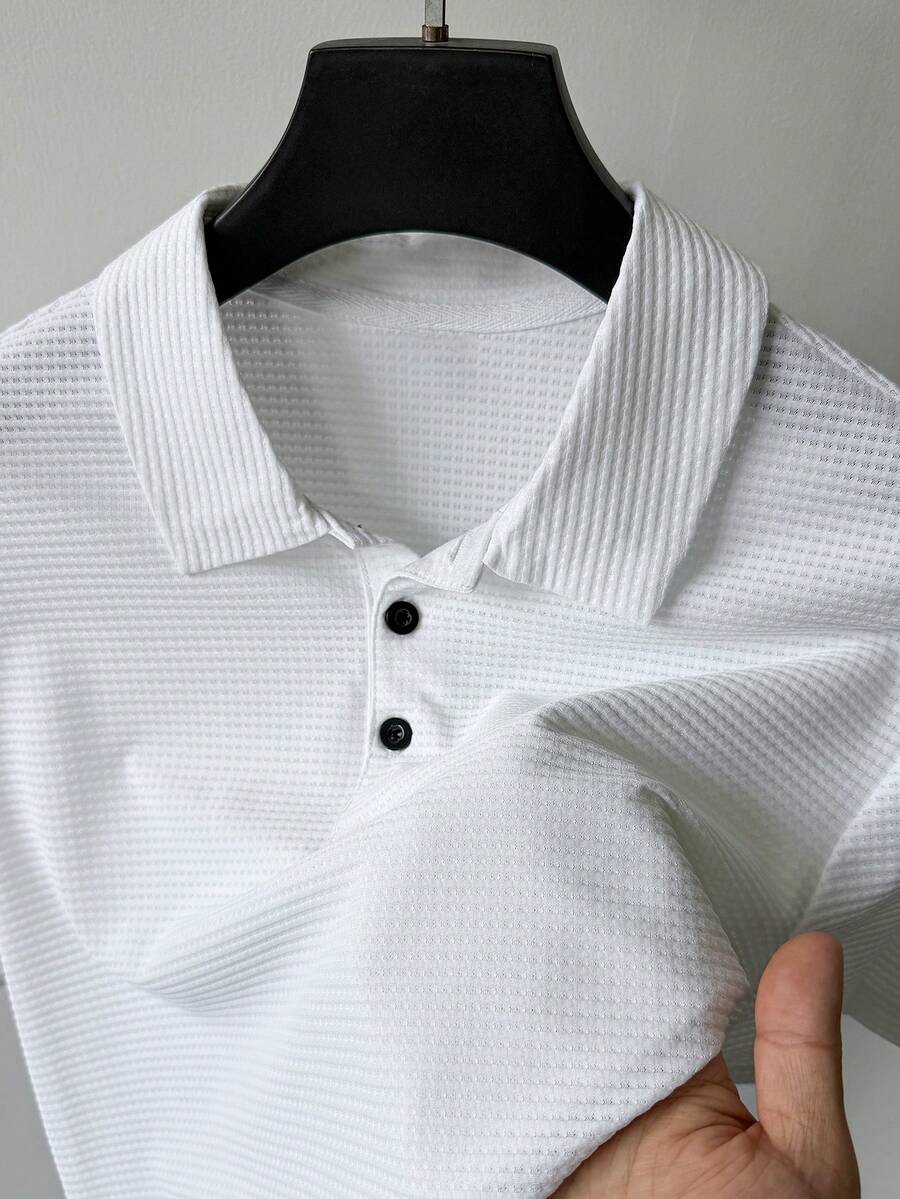Manfinity Homme 男士純色短袖休閒通勤 Polo 衫,正式款 - 白色 - 查看 1