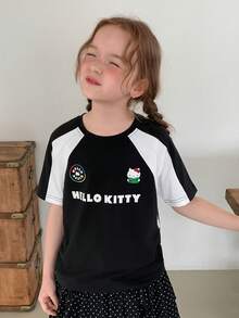 Dazy Kids HELLO KITTY | DAZY Maglietta casual estiva a maniche corte con stampa di lettere e blocchi di colore per ragazze pre-adolescenti - Bianco e nero - Visualizzare 6