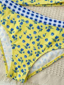 SHEIN Teen Girl Yellow Floral Print Spaghetti Strap Bikini Set,2 Pieces Swimwear For Summer,Beach,Vacation,Holiday,Girly Style Outing Chill Vibe Outfits - Multicolor - View 5
