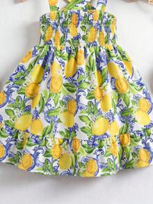 SHEIN Đầm bé gái đi nghỉ mát, kiểu dáng dễ thương, họa tiết hoa, xếp nếp. - Nhiều màu - Xem 5