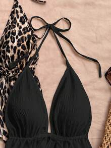 SHEIN PETITE CURVE 大码夏季休闲纯色及豹纹露背吊带上衣 - 彩色 - 查看 6