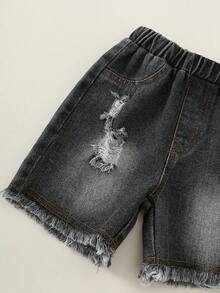 SHEIN Bộ 2 món cho bé trai, gồm áo tank top dệt kim in hình xe hơi dễ thương và quần short denim, bộ áo tank top, bộ quần short denim, bộ đồ xe đua. - Nhiều màu - Xem 7