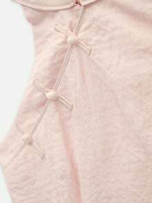 Nöista Mao Neck Sleeveless Top In Pink Color, Part Of A Set, Chinese Buttons Detail On Neck. Festival, Outfit Casual, Graduation. - Pink - View 7