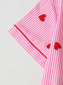 Joivida 2-Piece Pajama Set Short-Sleeved Shorts Striped Heart  Print Casual Women's Home Wear Set - Pink - View 8
