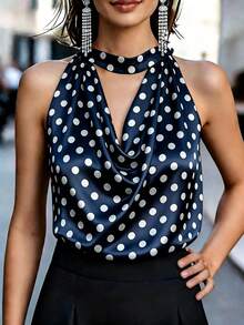Blusa de satén con estampado de lunares, Camiseta de mujer con cuello drapeado, Blusa blanca con lazo en el cuello, Top de playa, Conjunto de vacaciones de mujer, Top de fiesta, Top de festival de música, Camiseta bohemia, Lindo, Suave, Intelectual, Elegante, De alta gama, Conjunto elegante, Para ir al trabajo, Diario, Verano, Fiesta, Playa, Cita, Graduación, Oficina de negocios, Camiseta versátil de moda urbana para uso diario - Multicolor 2 - Ver 4