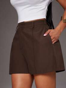 Radiana Quần short nữ mùa hè tối giản màu nâu cà phê dáng rộng, quần công sở, quần ống rộng màu nâu, quần short cạp cao, quần tây màu nâu, quần cạp cao màu nâu, quần công sở thường ngày. - Cà phê nâu - Xem 5