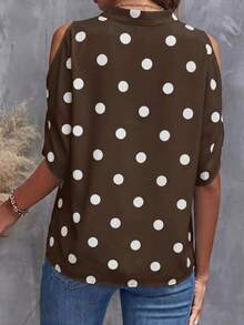 Clasi Blusa de camisa blanca con hombros descubiertos y manga dividida - Café integral - Ver 2