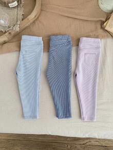 SHEIN LMoss Kids LMoss 女童三件套纯色针织打底裤休闲套装 - 淡紫色 - 查看 1
