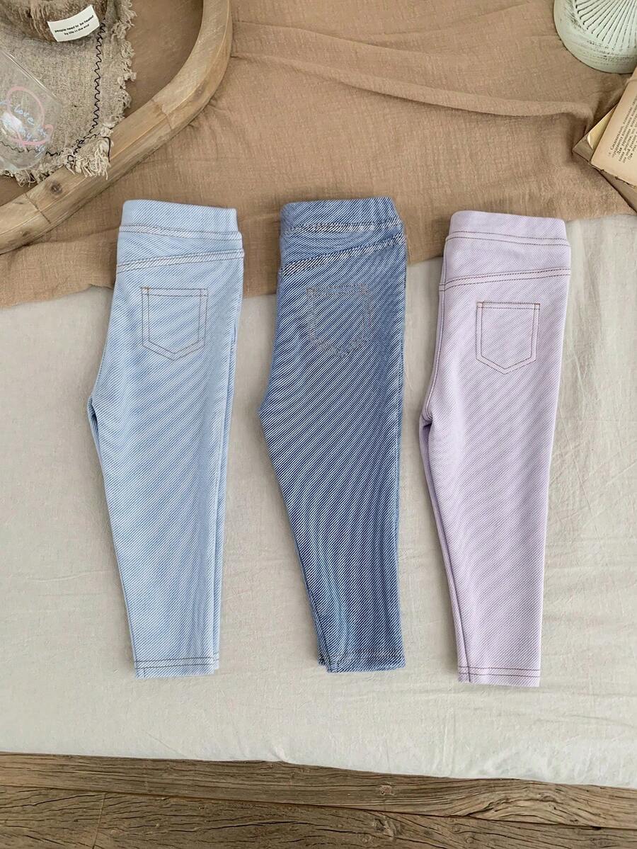 SHEIN LMoss Kids LMoss 女童三件套纯色针织打底裤休闲套装 - 淡紫色 - 查看 1