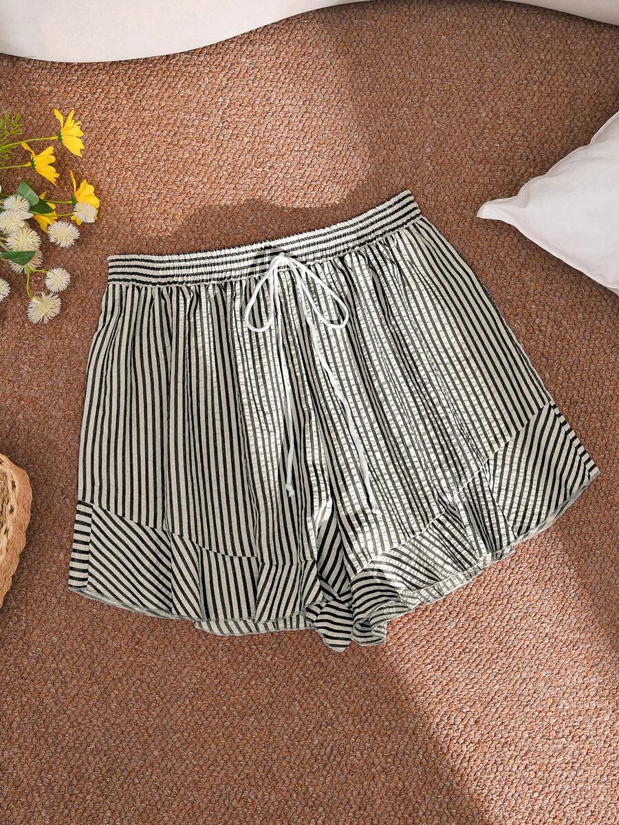 CosyJoli Plus Size Women Casual Striped Shorts - Black - View 1