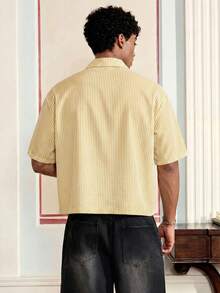 NORVETH Men's Casual Striped Short Sleeve Shirt, Summer - Yellow - View 3