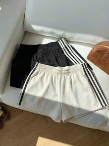 Comfortcana 2 chiếc quần short nữ cạp chun co giãn, kiểu dáng thường ngày đa năng. - Đen và trắng - Xem 6
