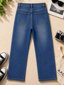 Boys High Rise Jeans With Tight Narrow Straight Cut - Medium Wash - View 3