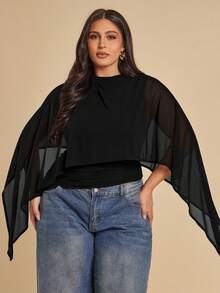 SHEIN BAE 大码女式纯色休闲百搭日常上衣 - 黑色 - 查看 7